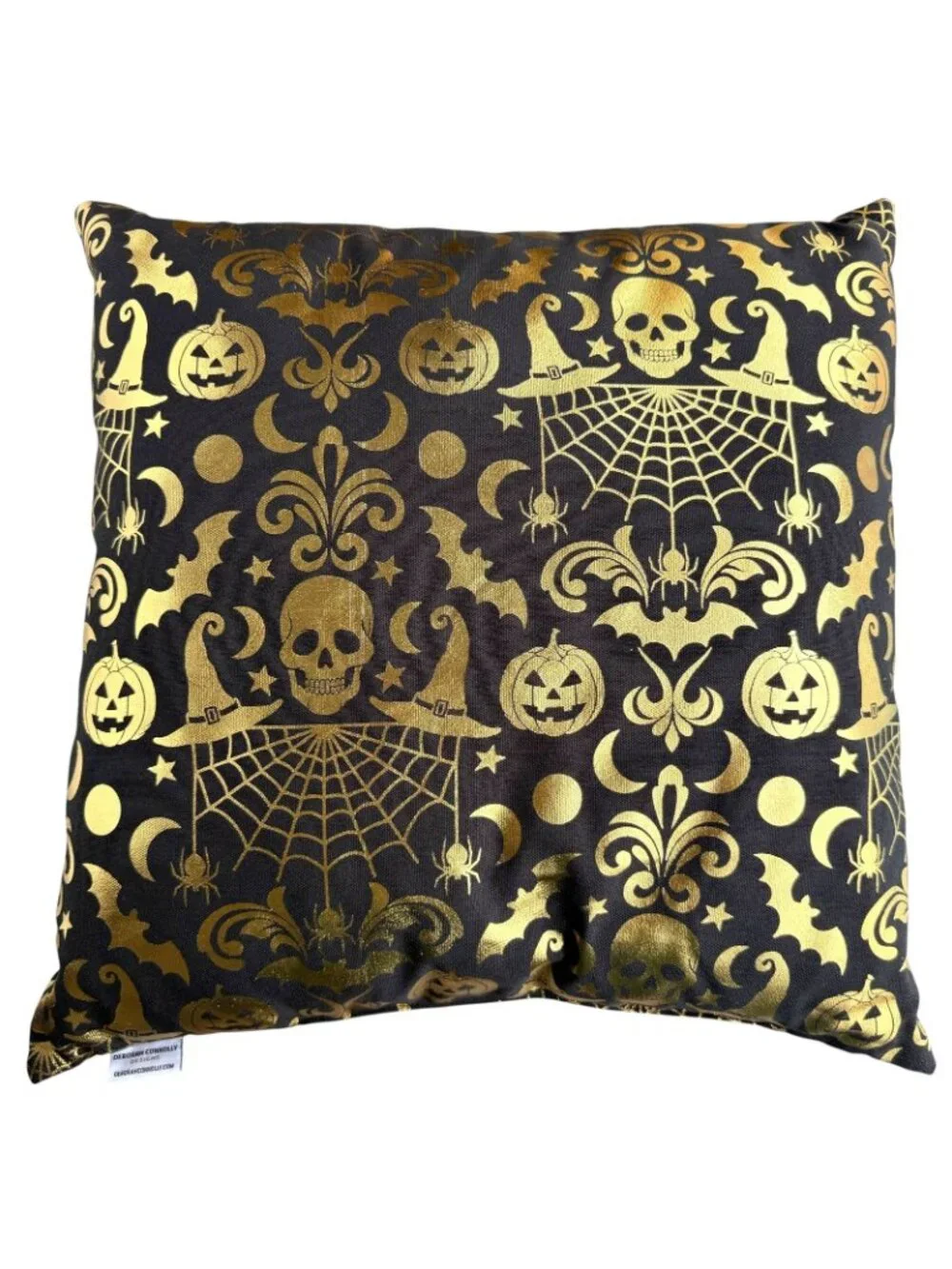 Deborah Connolly Halloween Gold Black Throw Pillows Skull Pumpkin Witch Set Of 2